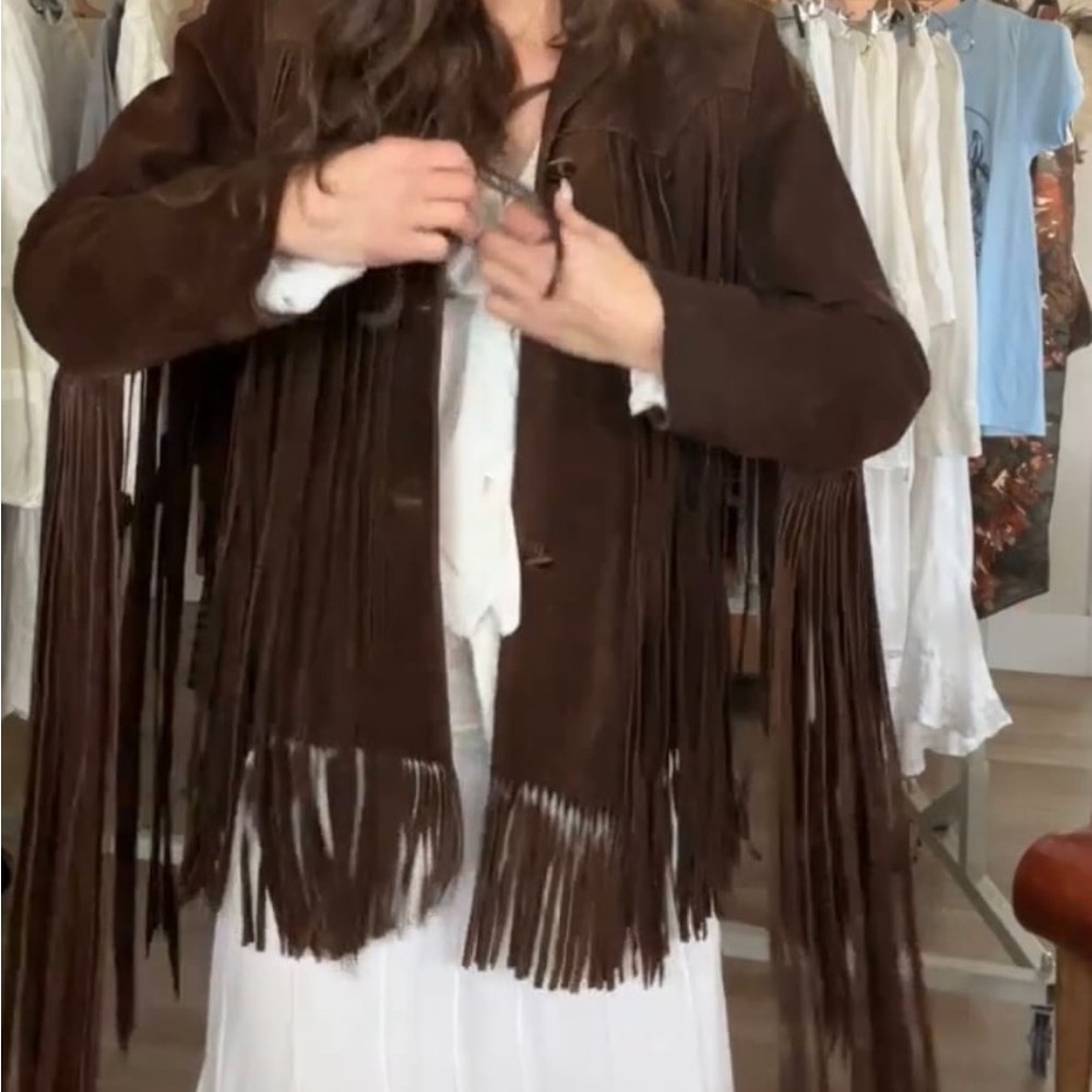 Vintage Brown Fringe Leather Jacket